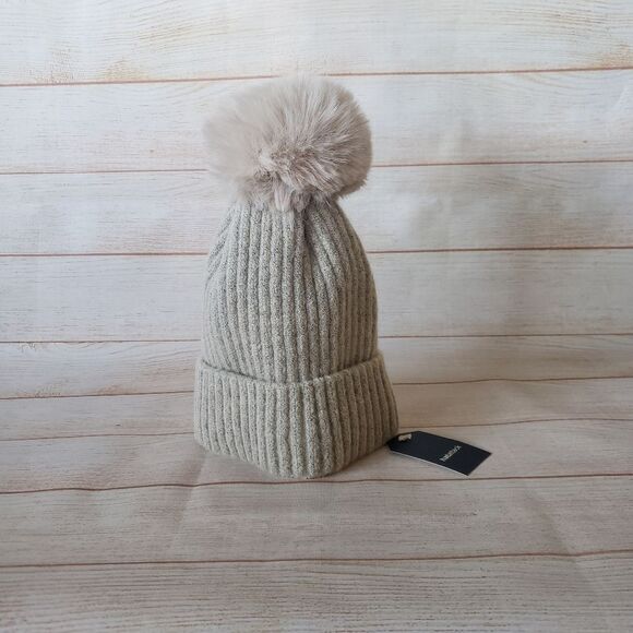 Hat Attack City Beanie w/Cozy Lining Faux Pom Pom in Oat Beige Knitted One Size main image 4